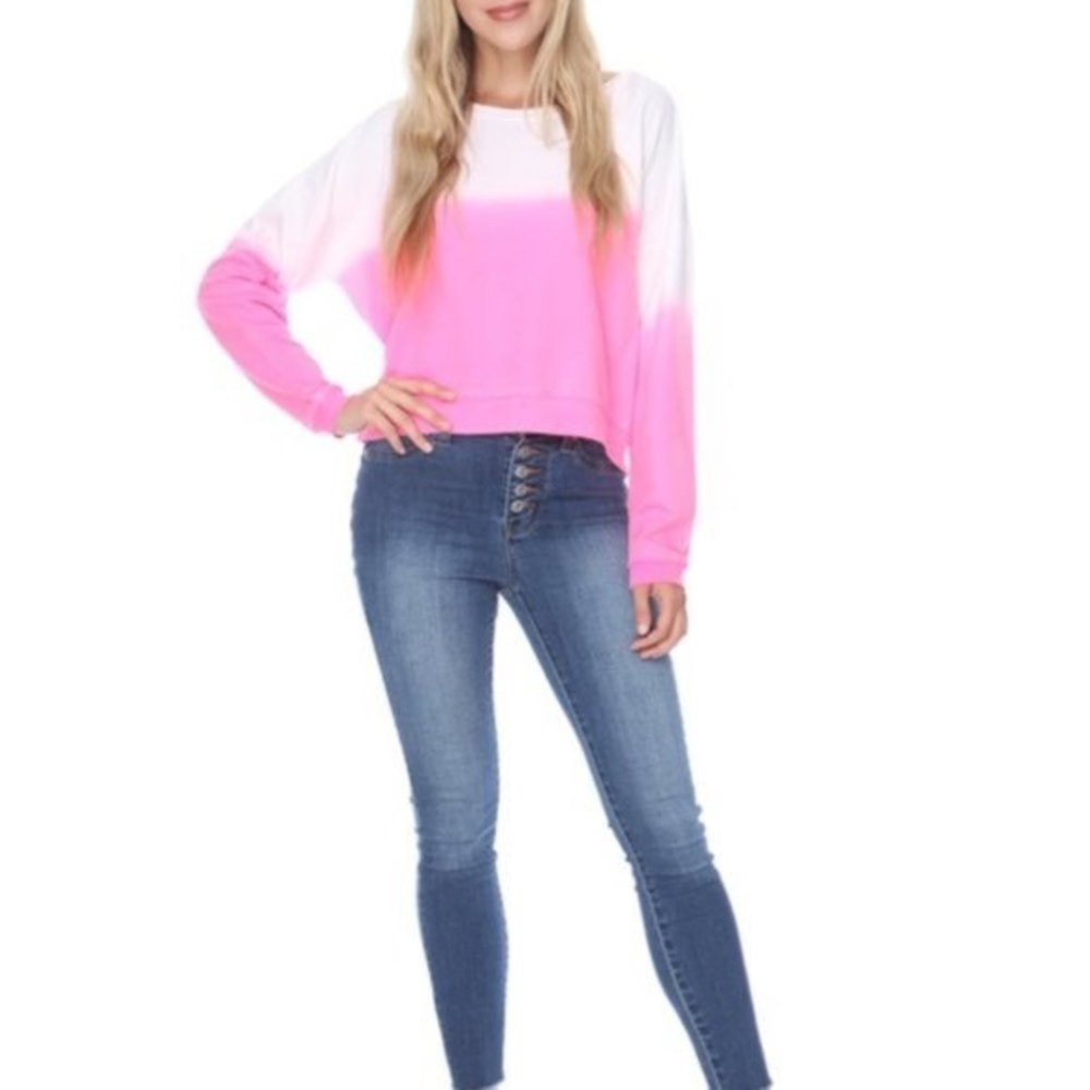 42 Pops Pink Ombre Dip Dye Pull Over Jersey Knit Top Medium - Picture 4 of 9